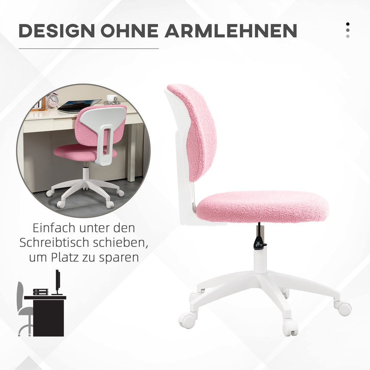Ergonomic Office Chair, Height Adjustable Armless Swivel, Velvet Pink