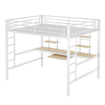 Loft Bed with Desk and Bookshelves, 140x200 cm Metal Frame, White