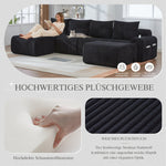 Modular 4-Seater Sofa with 2 Ottomans, Cup Holders and Storage, Black Corduroy