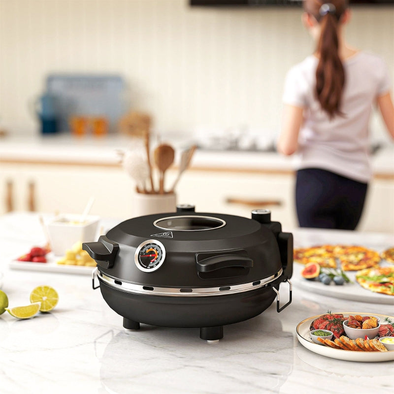 Electric Pizza Oven, 430℃, 1200W, 30cm Stone Plate, Stainless Steel, Black