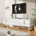 High-Gloss TV Cabinet Engraved Door Gold Handles & Feet Storage