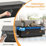 Coffee Table with Tray, High-Gloss, 2 Drawers, Tempered Glass, LED Light, Black