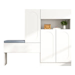 Trendy 2-in-1 Shoe Cabinet with Curved Doors, Soft-Close, Adjustable Compartments, Upholstered Bench, White