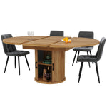 Extendable Round Dining Table, Oval Extension for 6 People, Walnut and Black