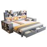 Extendable Sofa Bed 90/180x200cm with Storage & LED, Grey Wood