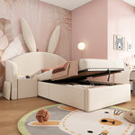 Youth Bed 90x200cm with Storage & Bedside Table, Beige Velvet