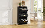 Narrow Shoe Cabinet with 3 Doors for Hallway and Living Room, Black
