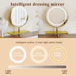 Modern Dressing Table with LED Mirror & Glass Top, White