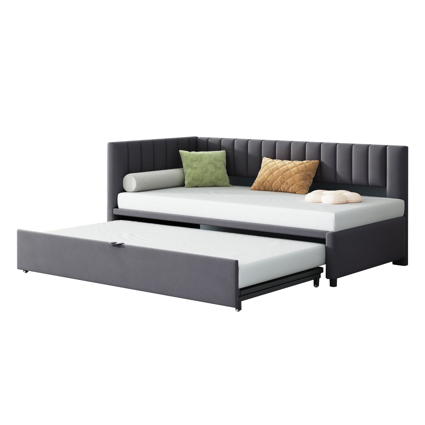 Sofa Bed, L-Shaped Pull-Out 90/180*200cm, Velvet Fabric, Gray