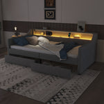 Daybed with LED Lighting, Slatted Base, Drawers and USB Port, Grey Linen