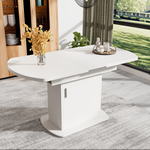Extendable Oval Dining Table Modern Minimalist Storage Space-saving White