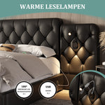 Bed Frame 160x200cm Hydraulic Storage USB Desk Lamp Velvet, Black