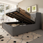Upholstered Double Bed with Hydraulic Storage and Slatted Base, 180x200cm, Grey Linen