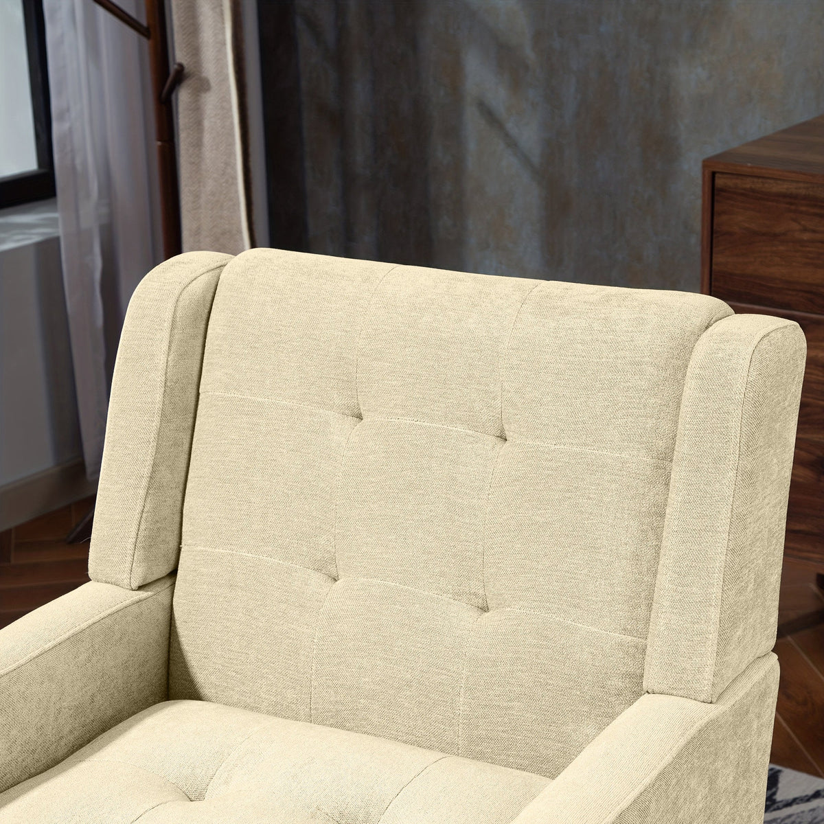Armchair Mid-Century Modern Buttoned Suede Solid Wood Legs