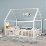Flatbed Metal Bed 140x200cm with House Trim & Railing - White