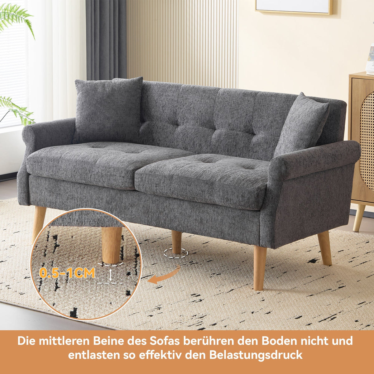 Sofa, Double Upholstered with Thick Cushions, Chenille Fabric