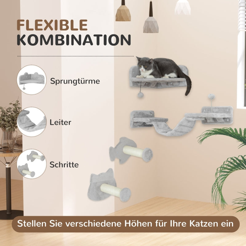 Cat Staircase Set, 4-Piece, Sisal Steps, Double Platform, Light Grey/Cream White