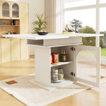 Dining Table, Telescopic Extendable with Storage Levels, White