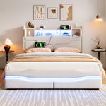 Upholstered Hydraulic Storage Bed 140x200cm LED Light, Beige