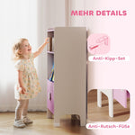 Kids Bookcase, 2 Shelves 2 Cabinets Freestanding, Pink+White MDF