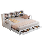 Sofa Bed, Pull-Out Solid Wood with Storage, Drawers & Slatted Frame, White