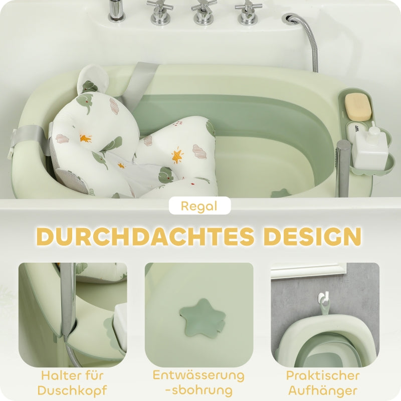 Baby Bathtub, Foldable Non-Slip Elephant Bath Cushion, Green