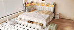 Upholstered Sofa Bed with Storage & LED Lighting, Beige Velvet