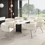 Velvet Dining Chair, Set of 4 Luxury Swivel Leisure Chairs with Metal Legs, Beige and Silver