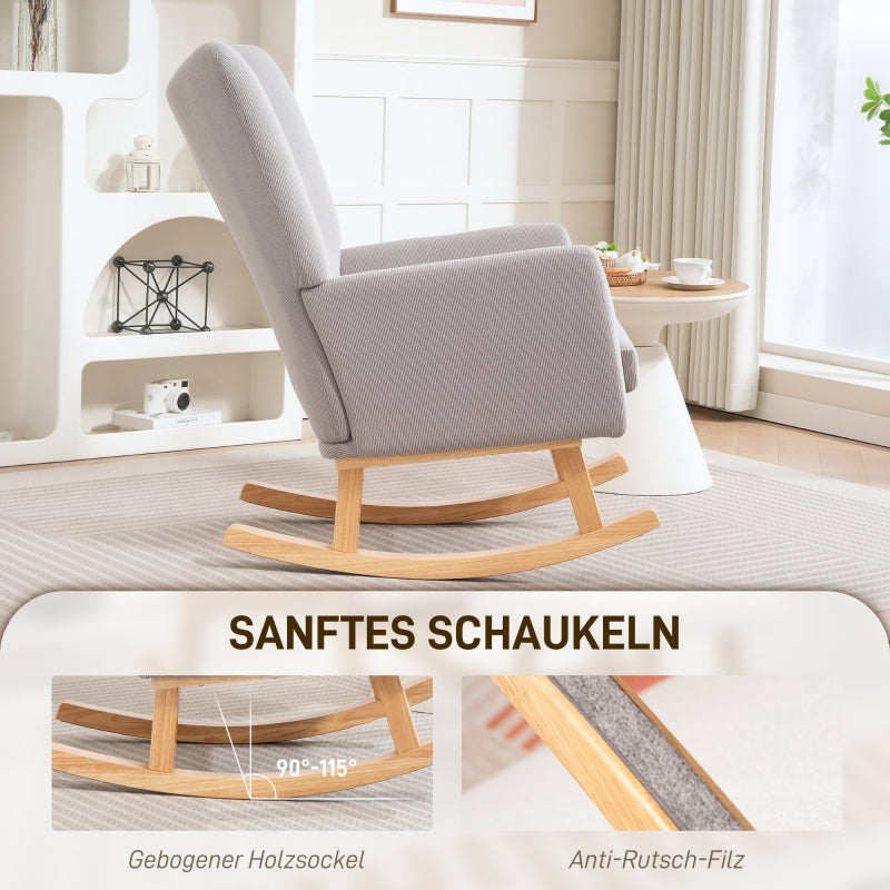 Rocking Chair, High Back Upholstered, Corduroy, Light Grey
