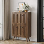 Shoe Storage Cabinet with Vertically Grooved Surface and Medieval Style, 60cm High, Walnut