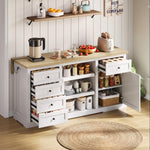 Sideboard/Kitchen Island/Bar Cabinet 5 Drawers 2 Shelves Extension Panel Sockets, White