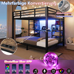 Bunk Bed 90/140x200 cm with Storage, USB & LED, Black Metal
