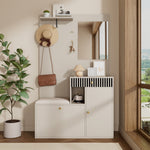 Wardrobe Set, Hallway with Mirror & Cushions, Shoe Cabinet, 110 x 185.5 x 37 cm, Compact