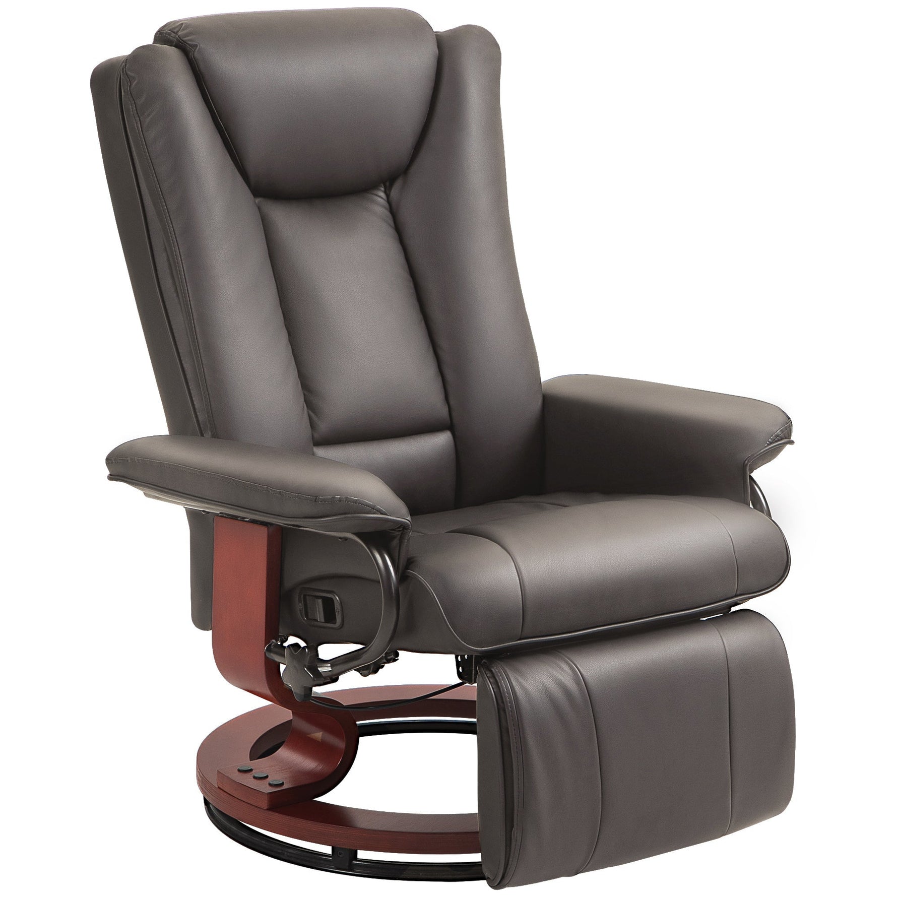 Reclining TV Armchair, Swivel Adjustable Backrest 150 kg Capacity, Faux Leather Brown