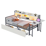 Iron Sofa Bed 90x200cm LED Storage Drawers Fold-Out Desk White