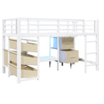 Mid-Height Bed with Storage Drawer and LED Lighting, 90x200 cm, Metal, White