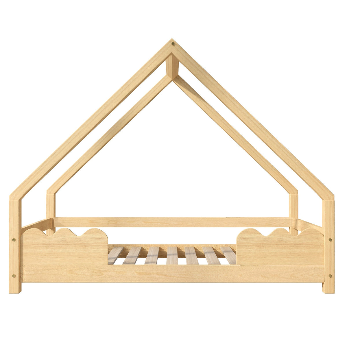 House Bed 90x200cm Fall Protection - Solid Wood Natural