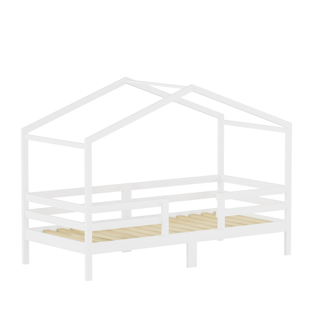 Children's House Bed 90x200cm Roof Design - Solid Pine, White