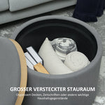 Storage Stool, Round Footstool Upholstered Coffee Table, Corduroy Grey