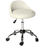 Rolling Stool, Adjustable Height, Swivel, Faux Leather White