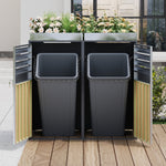 Garbage Can Enclosure with Ventilated Storage, Lockable Double Doors and Planting Area, Galvanized Steel