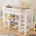 Loft Bed 90x200cm Storage Ladder Desk 3 Drawers, White