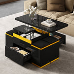Coffee Table Multifunctional High-Gloss Height-Adjustable Foldable Dining 100x50x43cm - Black