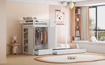 Bunk Bed 90x200 with Pull-Out Bed & Storage, Solid Wood, White