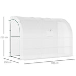 Greenhouse with Shelves, Windows, Winterproof 300x150x213cm Steel Foil, White
