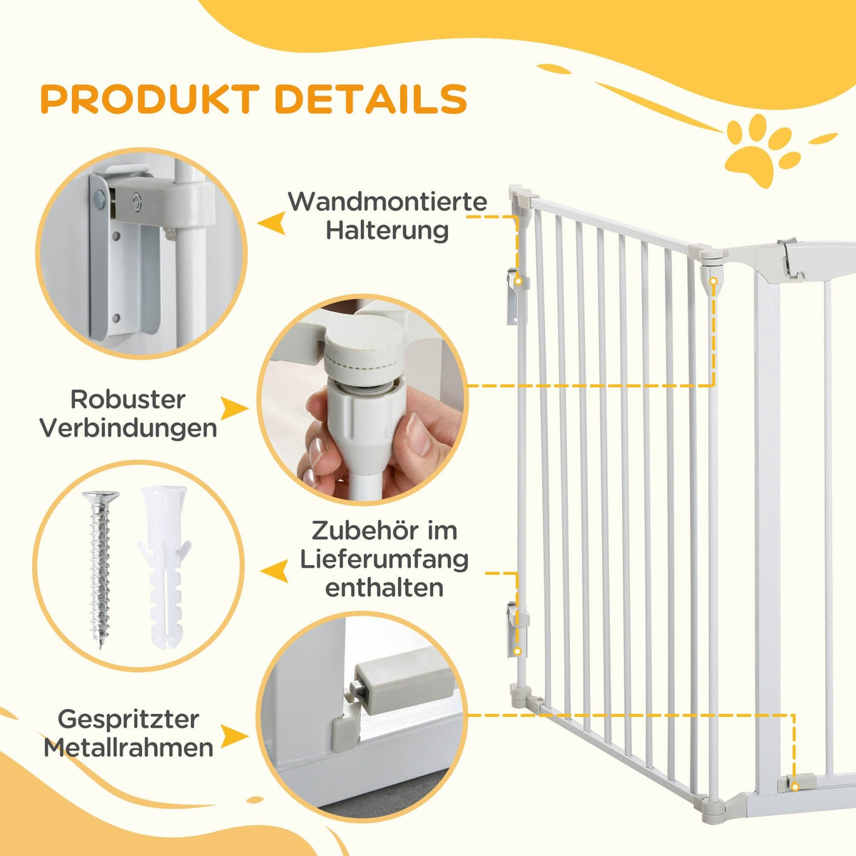 Dog Barrier, 3 Elements, Safety Door, White Plastic