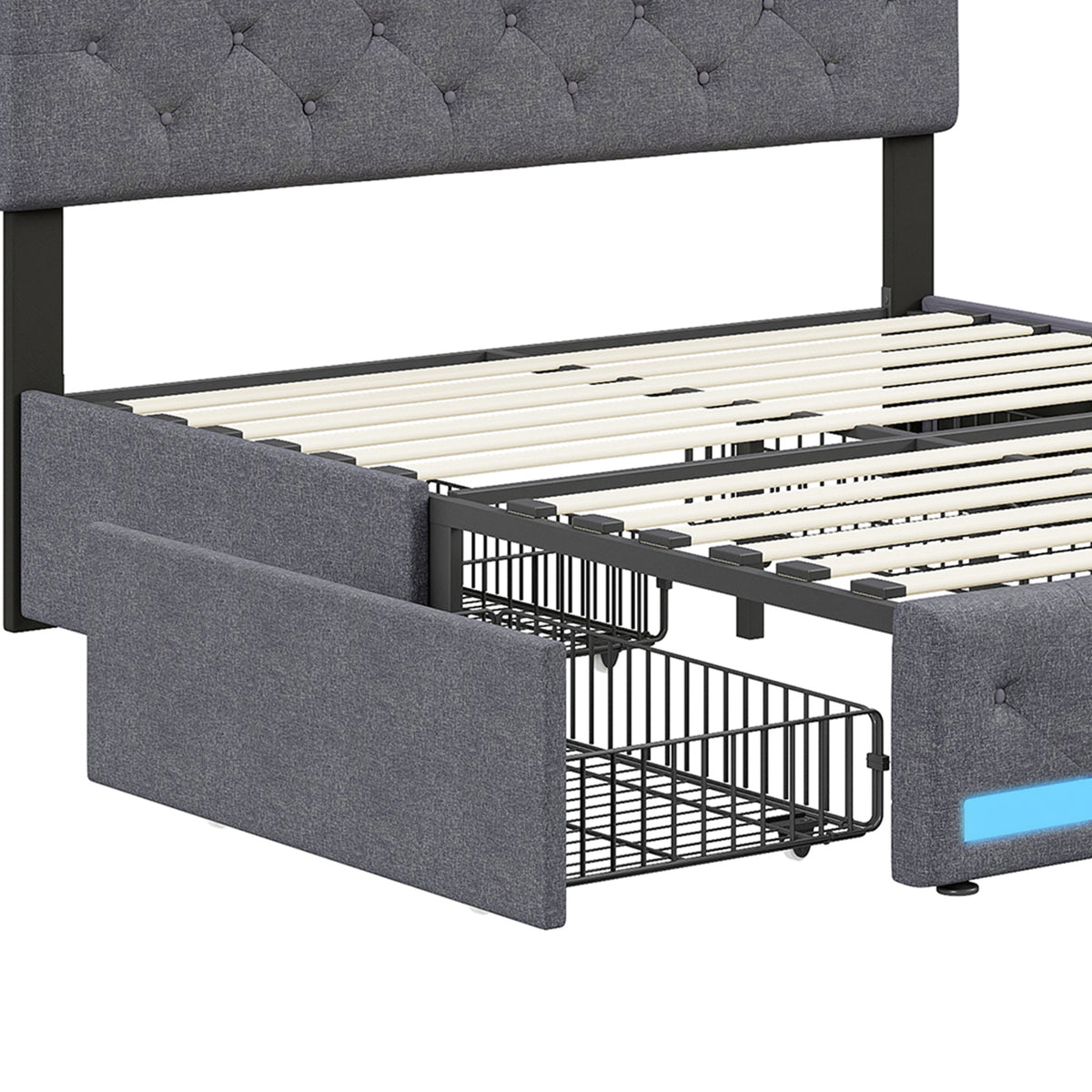 Upholstered Double Bed with Storage Drawers 180x200cm, Beige Velvet
