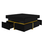 Coffee Table with Drawers, High-Gloss, Gold Accents