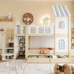Children's Bunk Bed 90x200cm with Roof & Storage Ladder, White