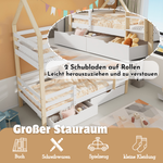 Children's House Bed 90x200cm with Large Drawers Pine Wood white+wood color